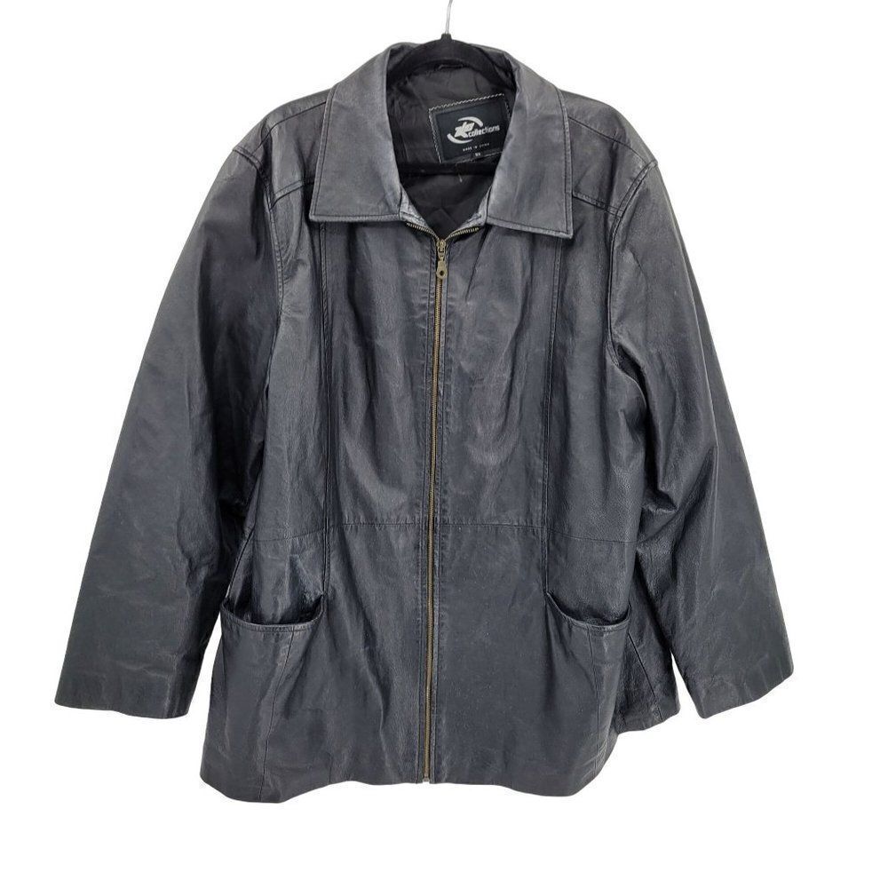 Vintage 80's KC Collections Leather Jacket Black‎ 2X Moto Streetwear Zip Up